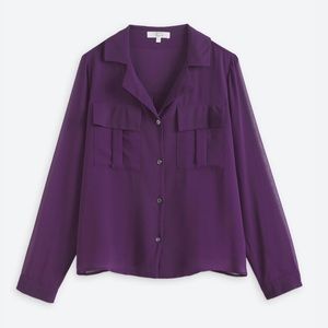 Beacon v-neck blouse with front pockets and sheer sleeves, NWT